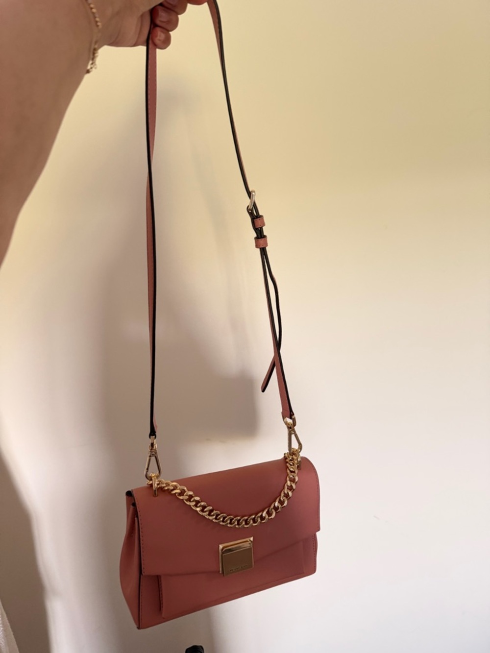 Michael Kors Rose Pink Leather Crossbody with Gold Chain